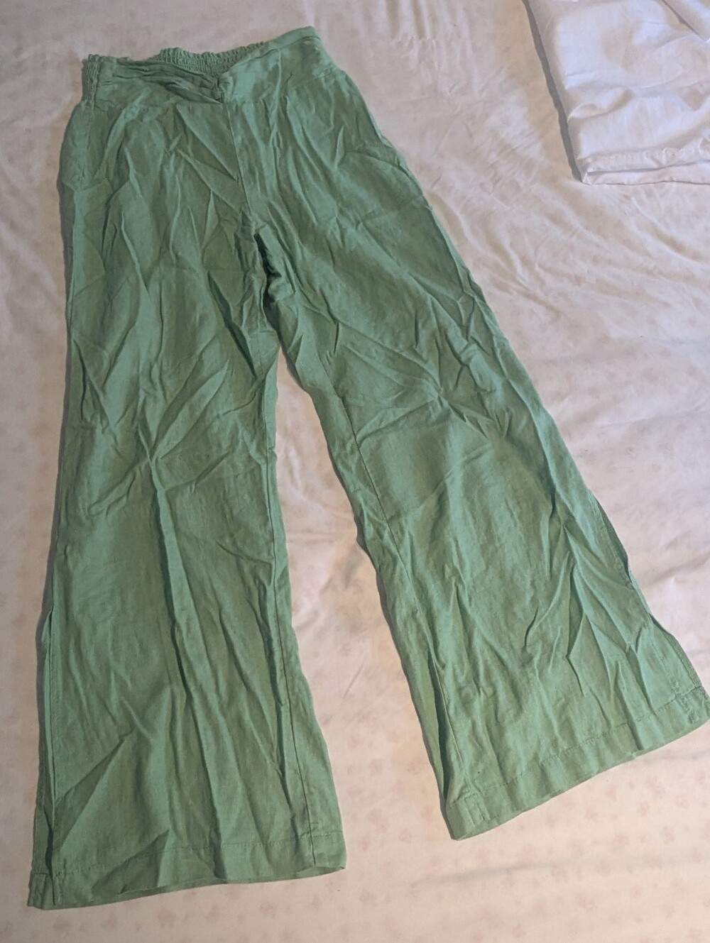 Women's Green Wide-Leg Pull-On Pants, Linen, M, Ban.Jaro